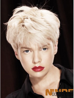 Monofilament Boycuts Short Straight 8 pouces Platinum Blonde Perruques de mode durables