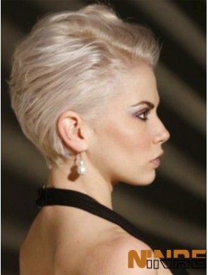 Capless Boycuts courte droite 8  inchPlatinum Blonde perruques de mode abordables