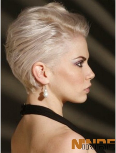 Capless Boycuts courte droite 8  inchPlatinum Blonde perruques de mode abordables