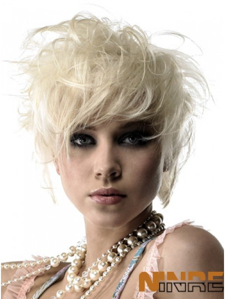 Avant de lacet Boycuts court ondulé 8 pouces platine platine blonde perruques de mode durables