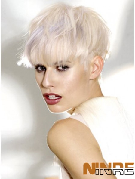 Monofilament Boycuts Short Straight 8 pouces Platinum Blonde Perruques de mode idéales