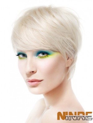 Avant de lacet Boycuts court droit 8 pouces Platinum Blonde perruques de mode douce
