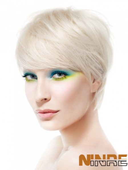 Avant de lacet Boycuts court droit 8 pouces Platinum Blonde perruques de mode douce