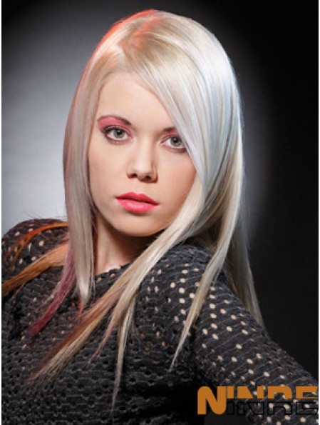 Lace Front Sans Frange Longue Droite 16  inchPlatinum Blonde Perruques De Mode Bon