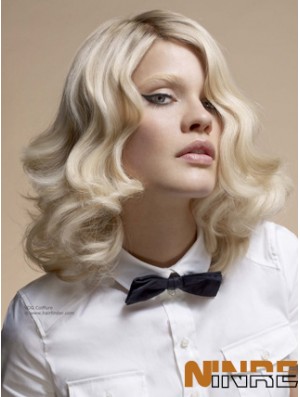 Pleine dentelle sans frange Longueur d'épaule ondulée 14  inchPlatinum Blonde Top Fashion Perruques