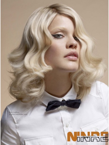 Pleine dentelle sans frange Longueur d'épaule ondulée 14  inchPlatinum Blonde Top Fashion Perruques