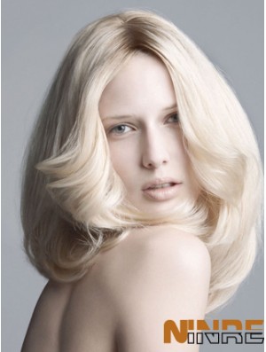 Avant de lacet sans frange Longueur d'épaule Ondulée 14  inchBlonde Platine Perruques New Fashion