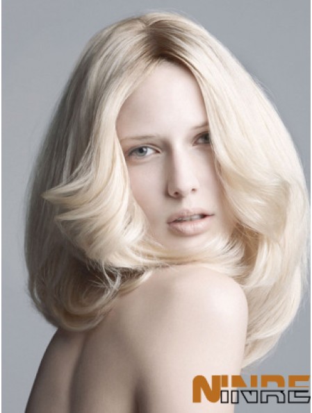 Avant de lacet sans frange Longueur d'épaule Ondulée 14  inchBlonde Platine Perruques New Fashion