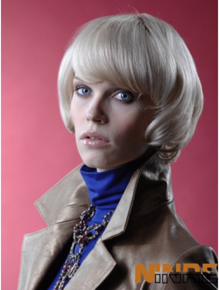 Monofilament Bobs perruques de mode courtes droites 12 pouces platine blonde sans chichi