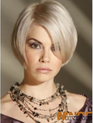 Capless gris court droite 8  inchperruques de mode blonde platine incroyable