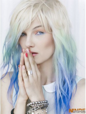 Spécial Coasply Idéal Ombre / 2 Tone Long Ondulé Avec Frange 18 pouces Humain Avant de Lacet Indien Remy Cheveux Perruques