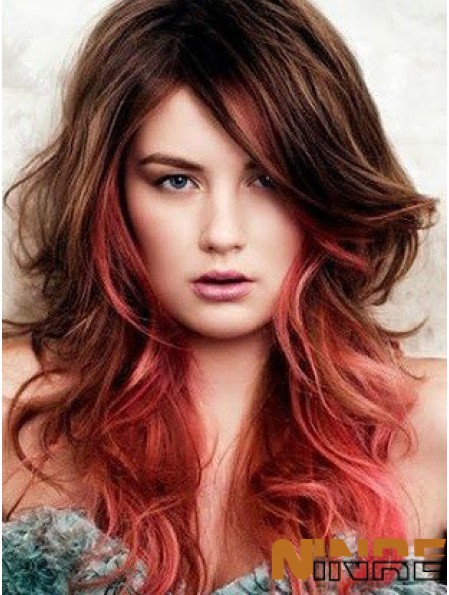 Great Ombre / 2 Tone Long Wavy With Bangs 22  inchHuman Lace Wigs