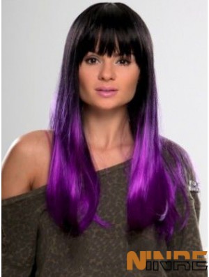 Sassy Ombre / 2 tons longue ligne droite avec frange 22  inchperruques de dentelle humaine