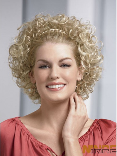 Perruques synthétiques à la mode à la mode blonde bouclée