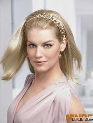 Longueur d'épaule droite blonde idéale demi-perruques synthétiques
