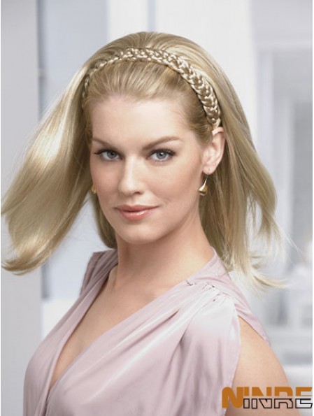Longueur d'épaule droite blonde idéale demi-perruques synthétiques
