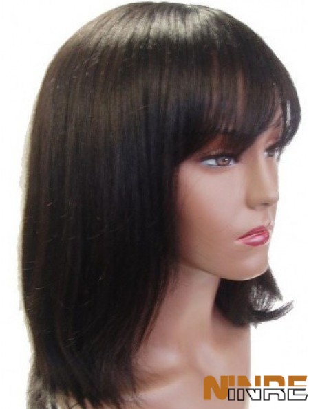 Longueur d'épaule droite brune avec une frange capless perruques bon marché en ligne UK