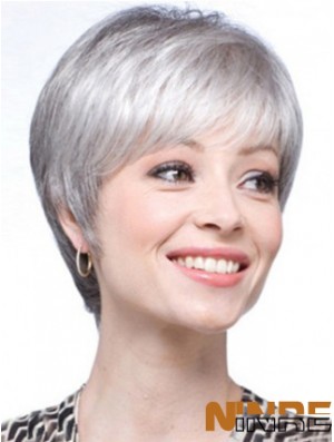 Perruques courtes UK Straight Style avec coupe capless grise