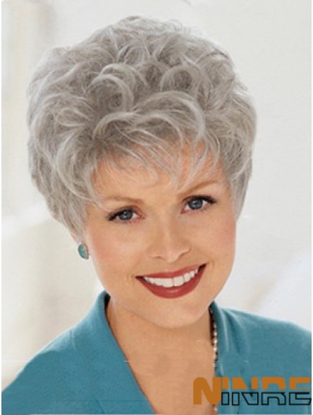 Perruques Remises Avec Style Gris Ondulé Coupe Capless Courte Longueur