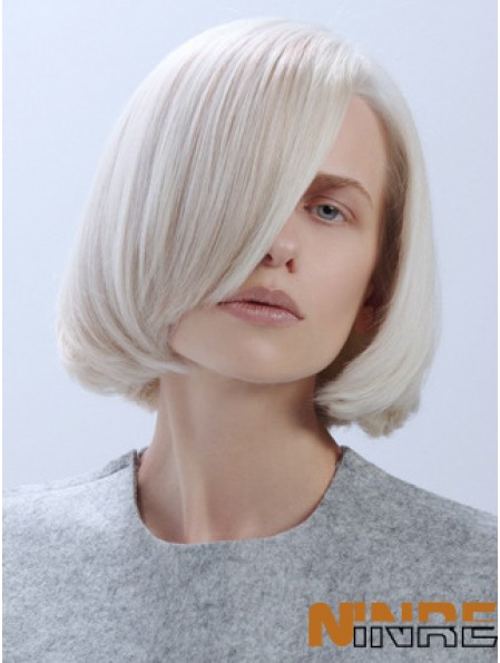 Longueur de menton droite avant de lacet Platine Blonde Perruques tendance Bob
