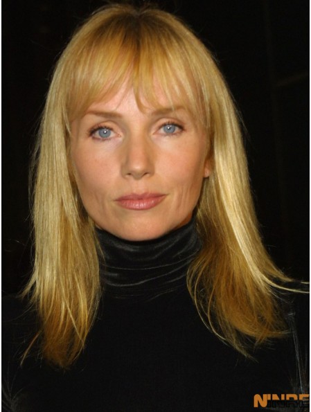 Full Lace Straight With Bangs Longueur d'épaule 16 pouces Style Perruques de cheveux humains
