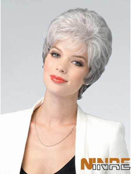 Perruque Avant De Lacet Gris Coupe Ondulée Style Courte Longueur Avec Remy