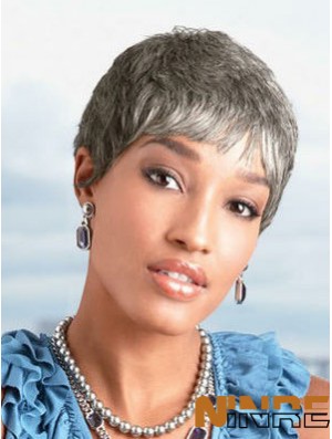 Dames gris perruques longueur de menton style droit coupe grise