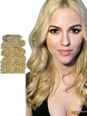 No-Fuss Blonde Ondulée Remy Cheveux Humains Clip Dans Les Extensions De Cheveux
