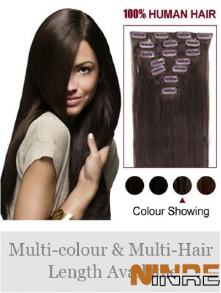 Clip dans les extensions de cheveux humains pleine tête de couleur brune de style droit