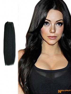 Extensions de trame à la mode noires de cheveux humains Remy droits