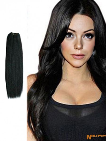 Extensions de trame à la mode noires de cheveux humains Remy droits