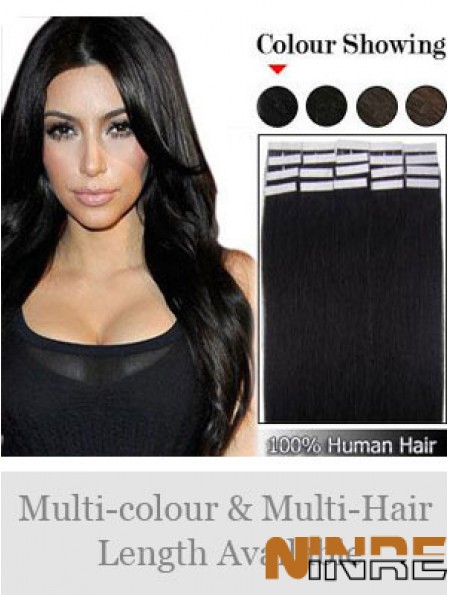 Bande de cheveux humains Remy confortable droite noire dans les extensions de cheveux