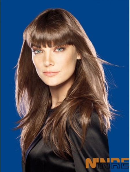 Clip synthétique droit brun moderne dans les extensions de cheveux