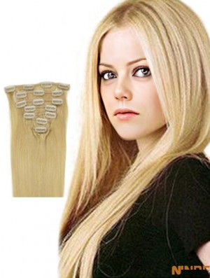 Clip dans le style droit de couleur blonde d'extensions de cheveux avec Remy